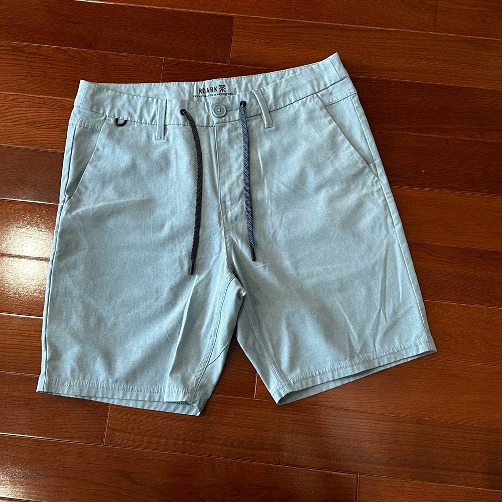 Roark Coastal Stretch Drawstring Shorts in Light Blue 30